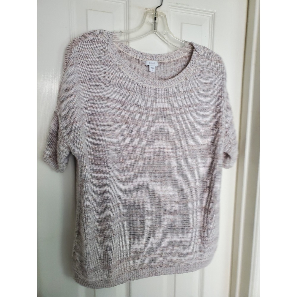 Pure Jill J. Jill Sweater Beige Short Sleeve Cotton Linen Knit Top S Petite‎